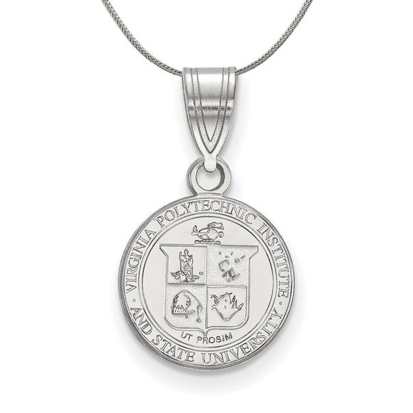 Sterling Silver Virginia Tech Medium Crest Necklace - 18 Inch